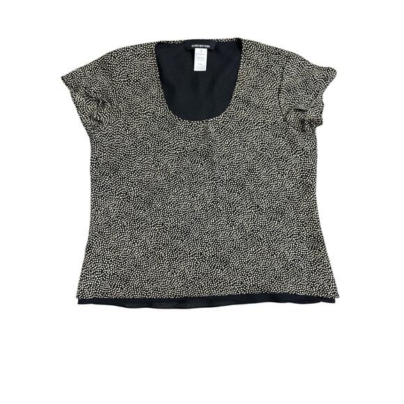 Jones New York 100% Silk Blouse Black Ivory Dot Print | Size 10 - Picture 2 of 5